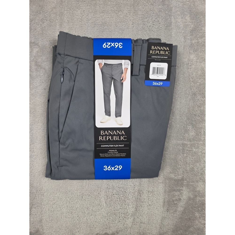 Banana Republic Commuter Flex Pant Mens 36x29 Gray Athletic Fit Stretch Pockets